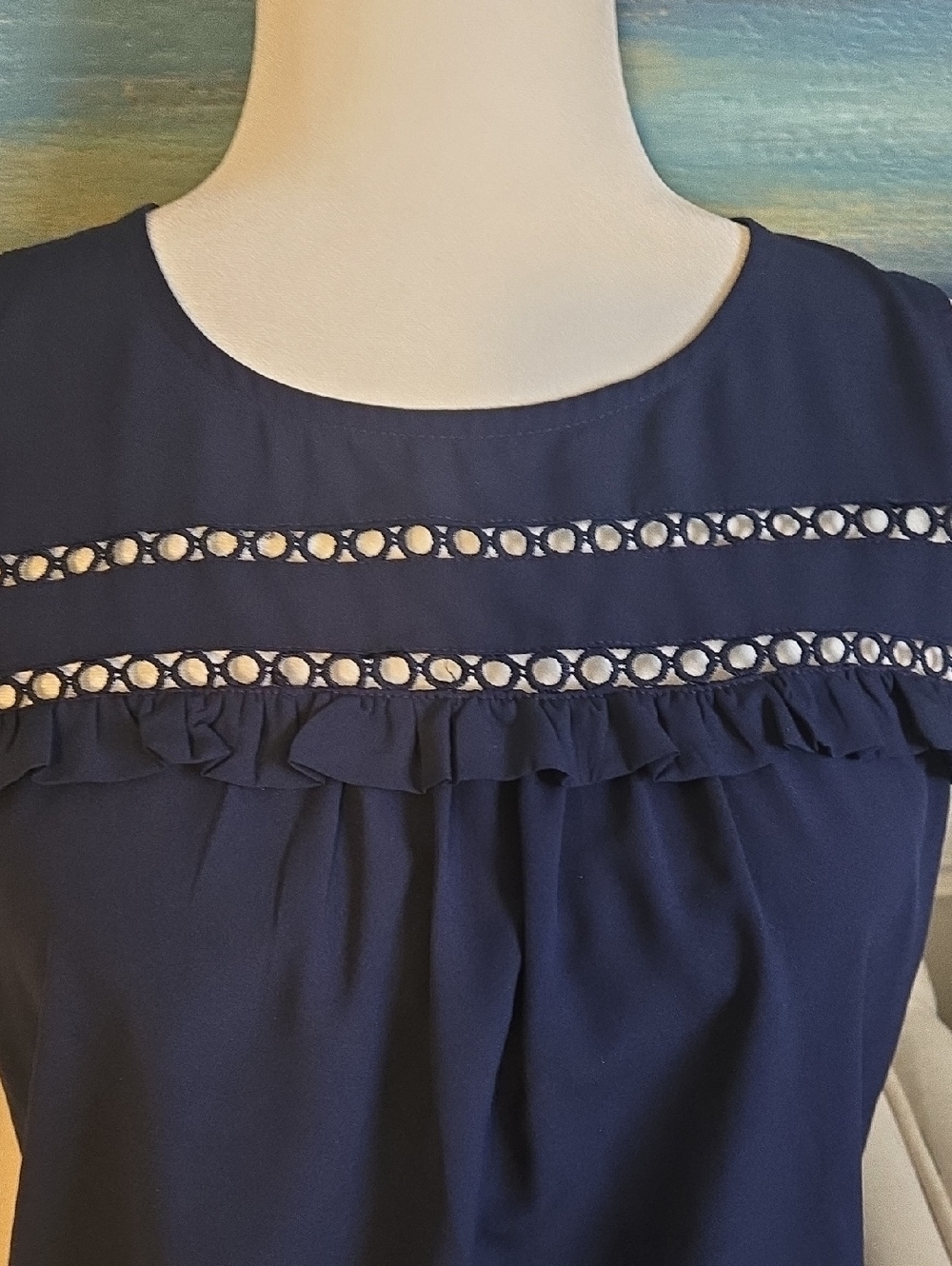 navy sleeveless blouse - Picture 2 of 5